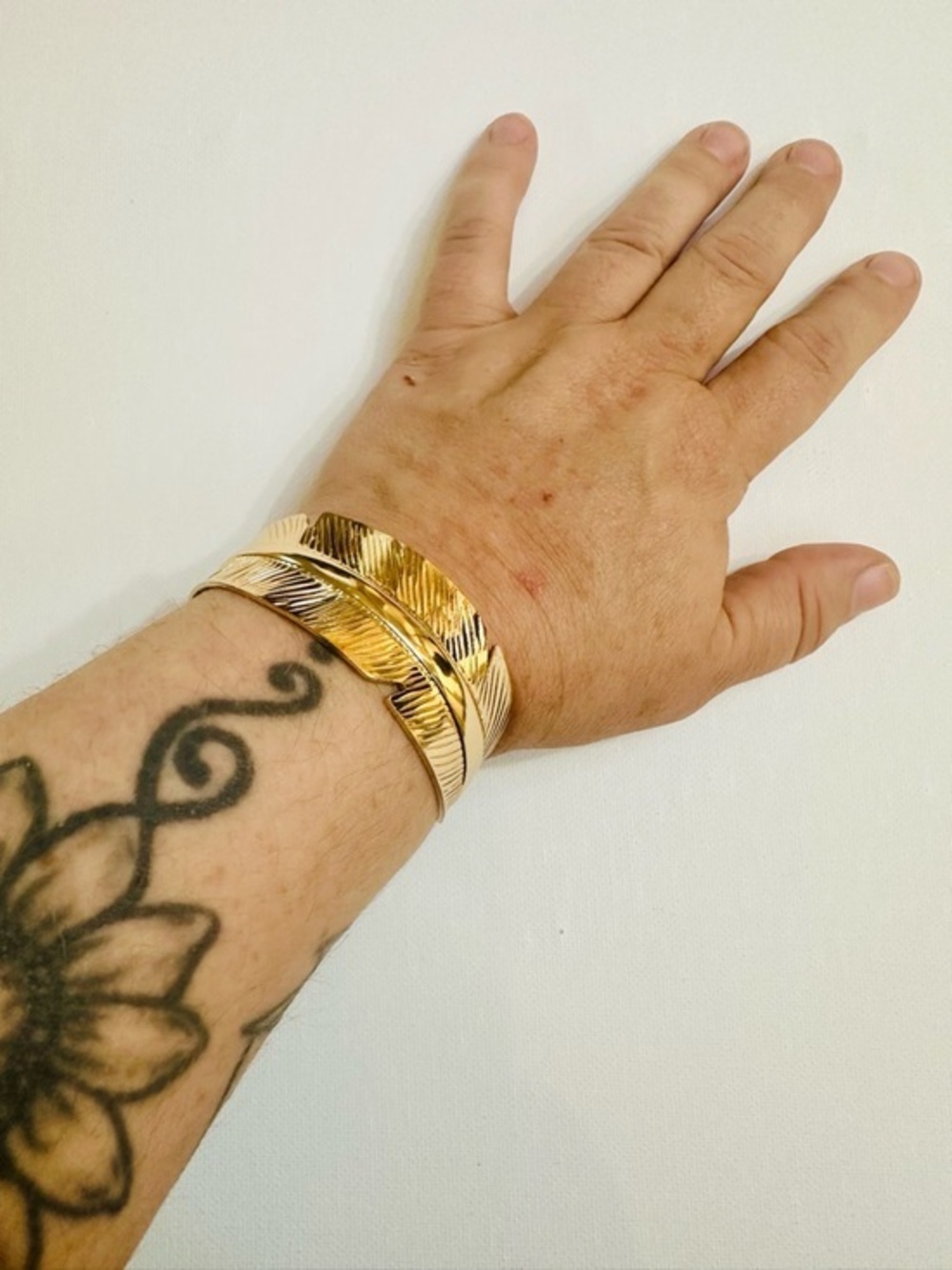 Gold Tone Feather Leaf Wrap Cuff Bracelet